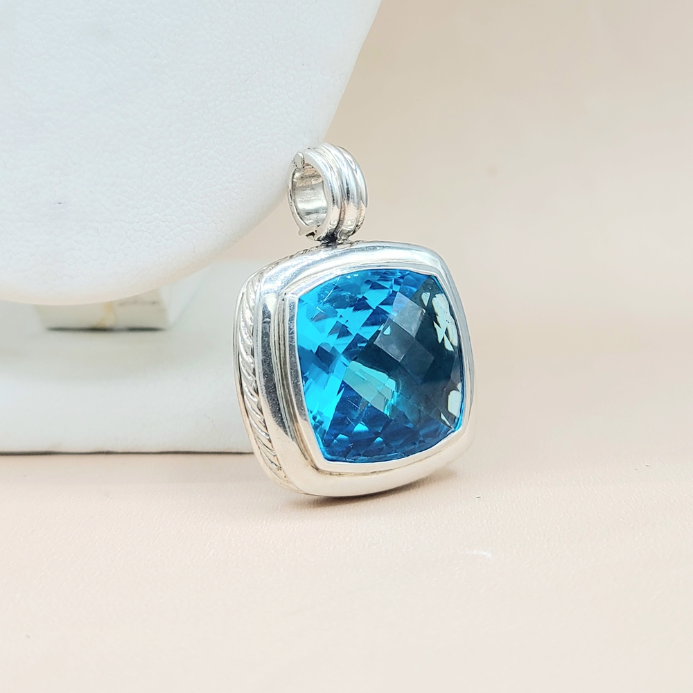 David Yurman Albion 20mm Blue Topaz Pendant Enhancer - Picture 3 of 7